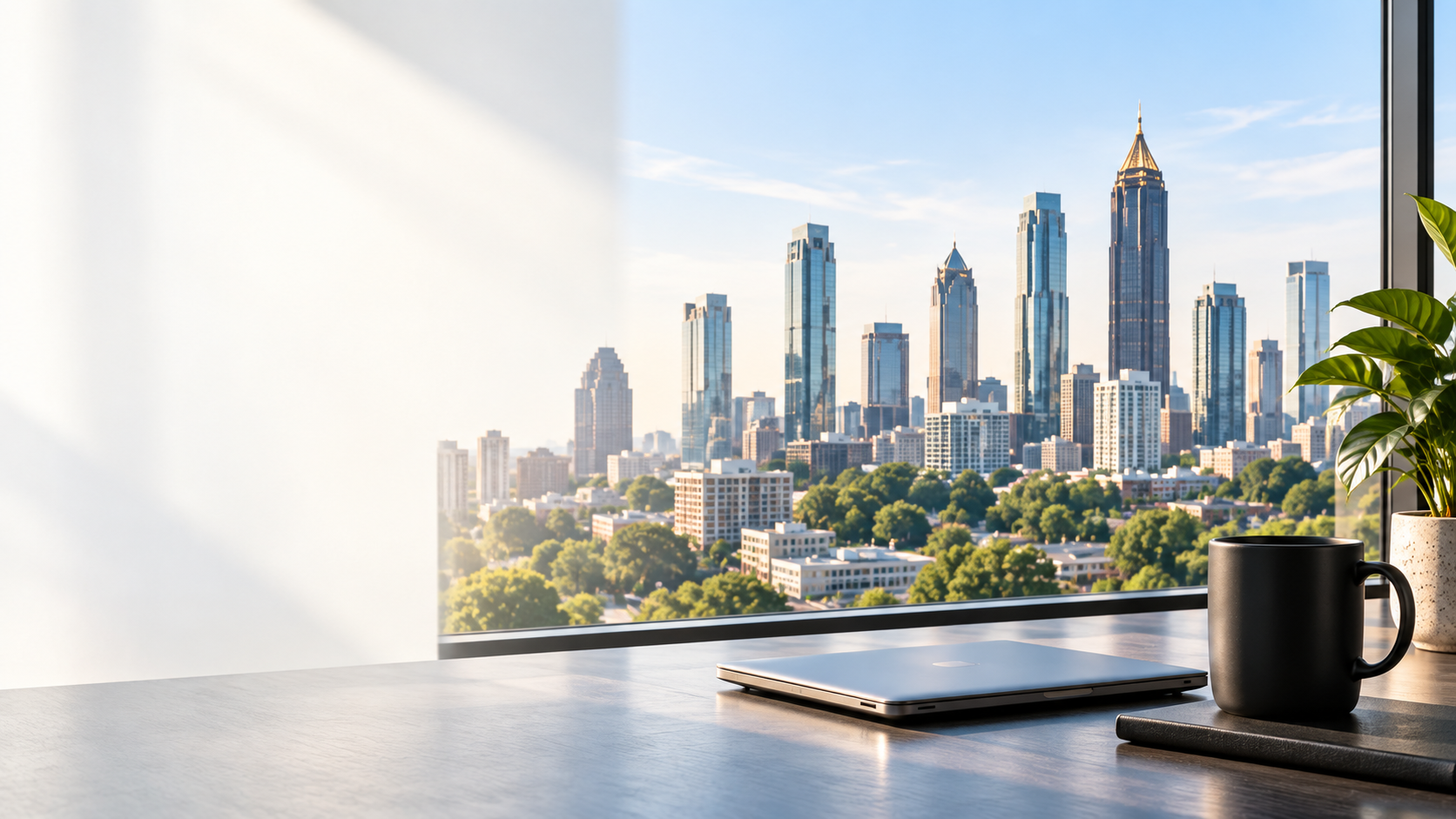 Atlanta skyline viewed from a modern office